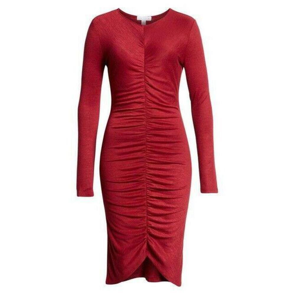 Leith Women's Ruched Front Dress In Red Rumba Size S - Picture 3 of 6